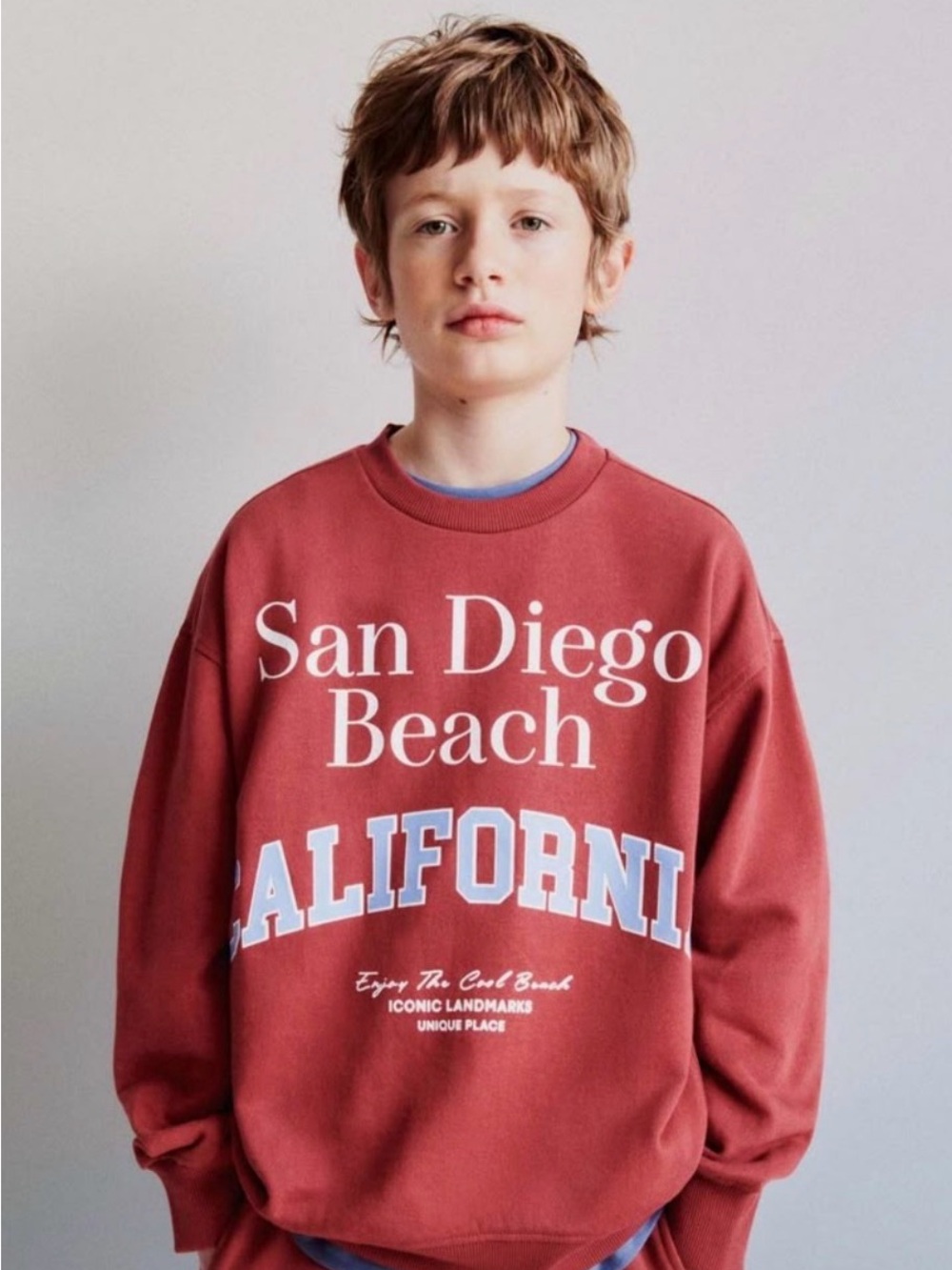 Zara San Diego Beach California Graphic Crewneck Sweater - Red